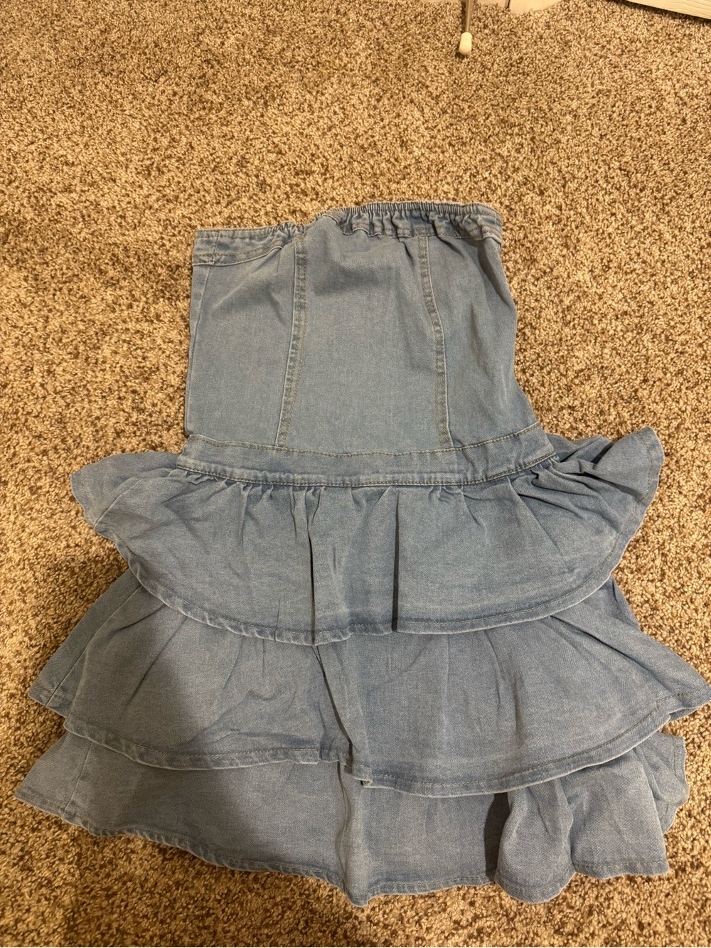 Light Blue Tiered Denim Ruffle Skirt